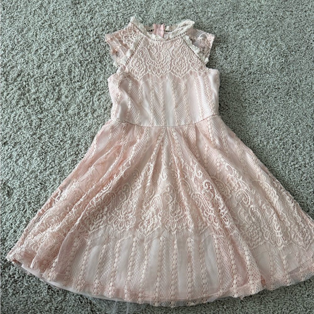 Us Angels Blush Pink Lace Fit-and-Flare Dress